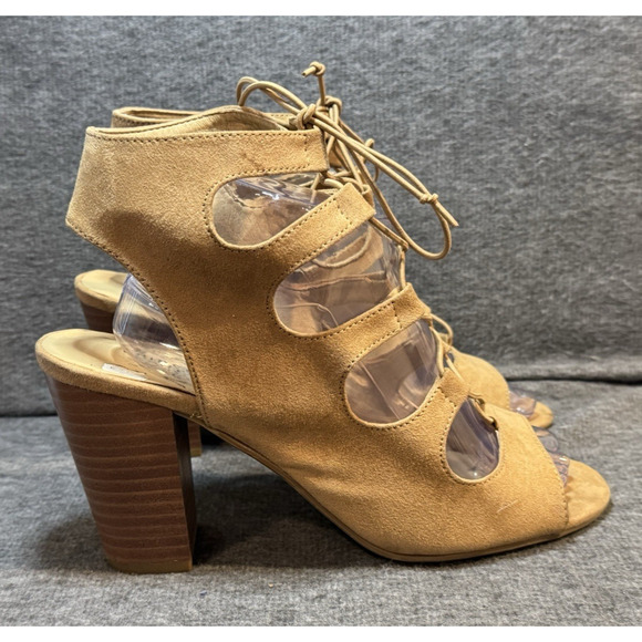 CL by LAUNDRY Tan Shoes Open Toe Block Heel Straps Lace Up - Women's Size 10 - Picture 3 of 9